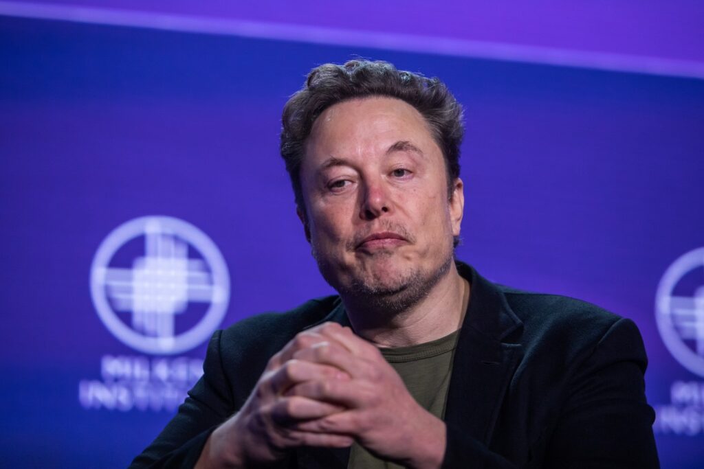 Elon Musk speaks at a conference in Beverly Hills