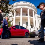 President Trump Speaks Alongside Tesla Vehicles At The White House