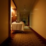 Room service trolley in hotel hallway