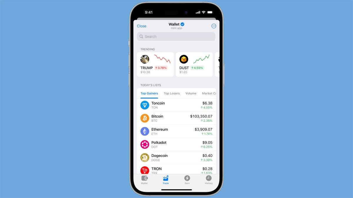 Telegram introduces trading and yield features for its self-custodial crypto wallet