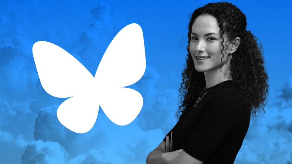 Bluesky butterfly logo and Jay Graber