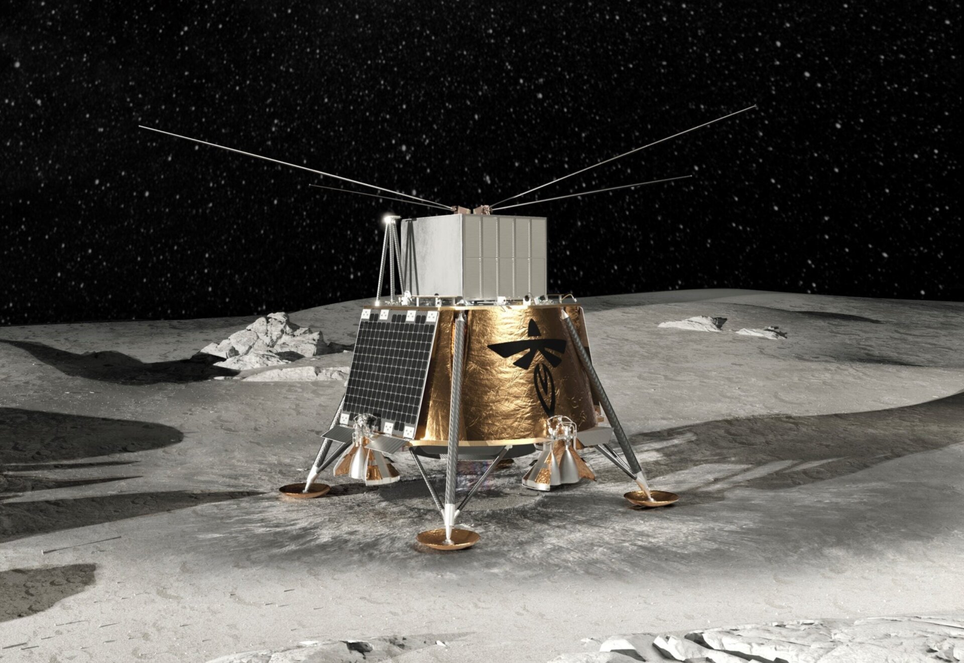 Rendering of Blue Ghost on the lunar surface.