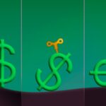 Illustration of a dollar symbol with a screw on it being turned. A second and third image show the dollar symbol falling on to its side