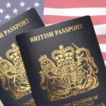 Montage shows UK passports against a backdrop of the US flag