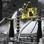 Firefighters tackle the blaze at the substation fire