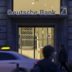 A Deutsche Bank branch entrance in Frankfurt's financial district