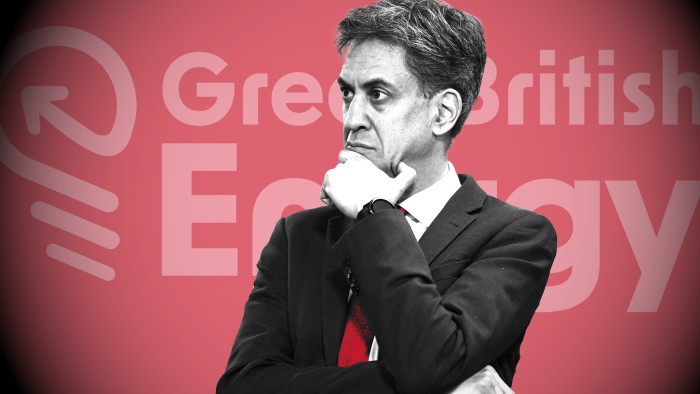 Montage shows Ed Miliband against a backdrop of the Great British Energy logo