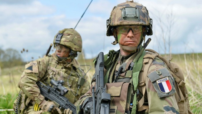 British and French soldiers during a training exercise