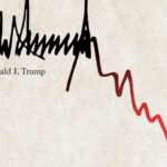 Illustration of Donald Trump’s signature  in black ink at the bottom of an executive order, cascading down as a red graph line