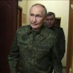 A grab from Kremlin-released footage showing President Vladimir Putin visiting a command post in the Kursk region on Wednesday