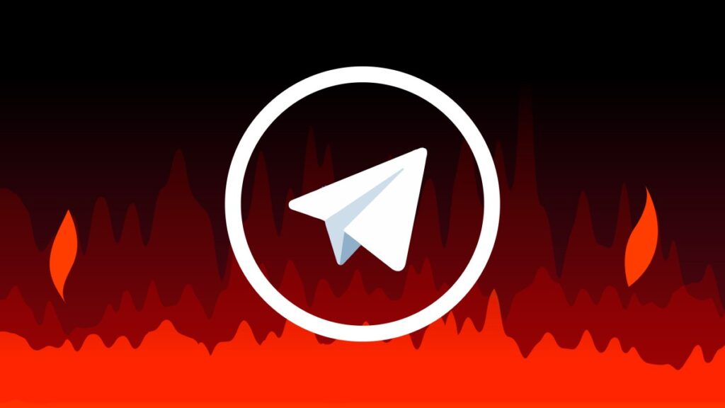 The Telegram app logo amid flames.