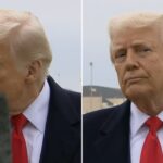 Boom mic bumps President Trump's face as he takes questions from press