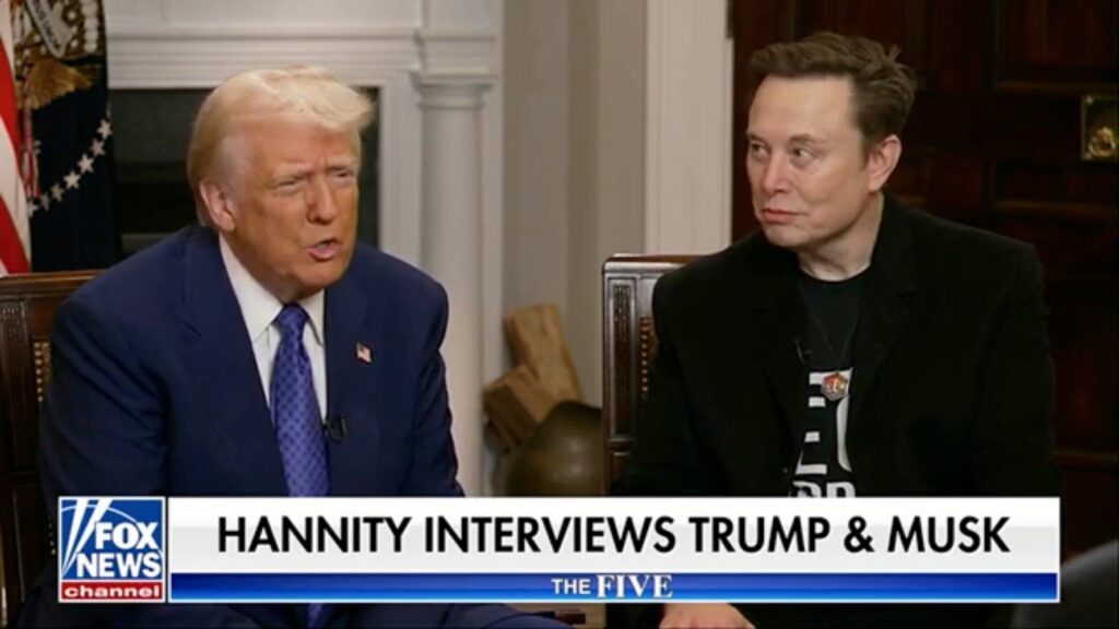 Donald Trump and Elon Musk sit down for an interview with Sean Hannity of Fox News scheduled to air Feb. 17, 2025.